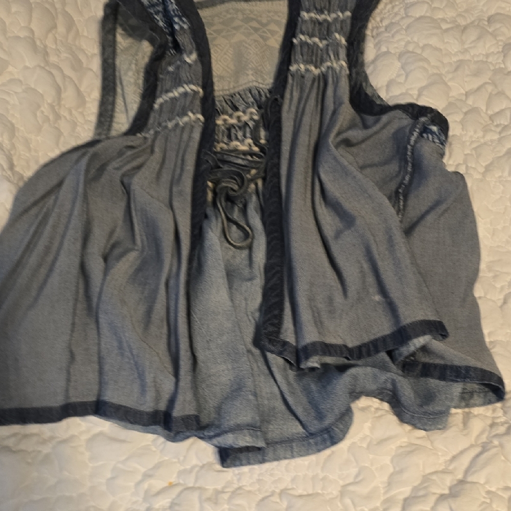 Miss Me Light Blue Smocked Tank with Dark Trim
